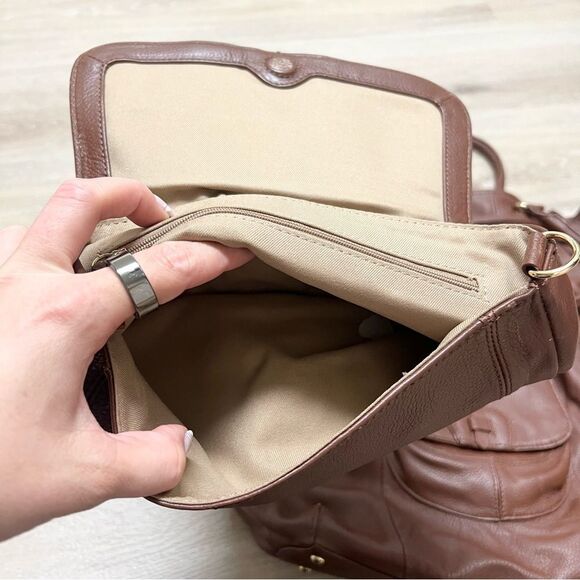 Isaac Mizrahi Live LG Satchel Leather Shoulder Bag Tote Purse Handbag Brown - Picture 15 of 16